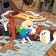 Adventure Time's Fionna the Human and Cake the Cat fist-bump.